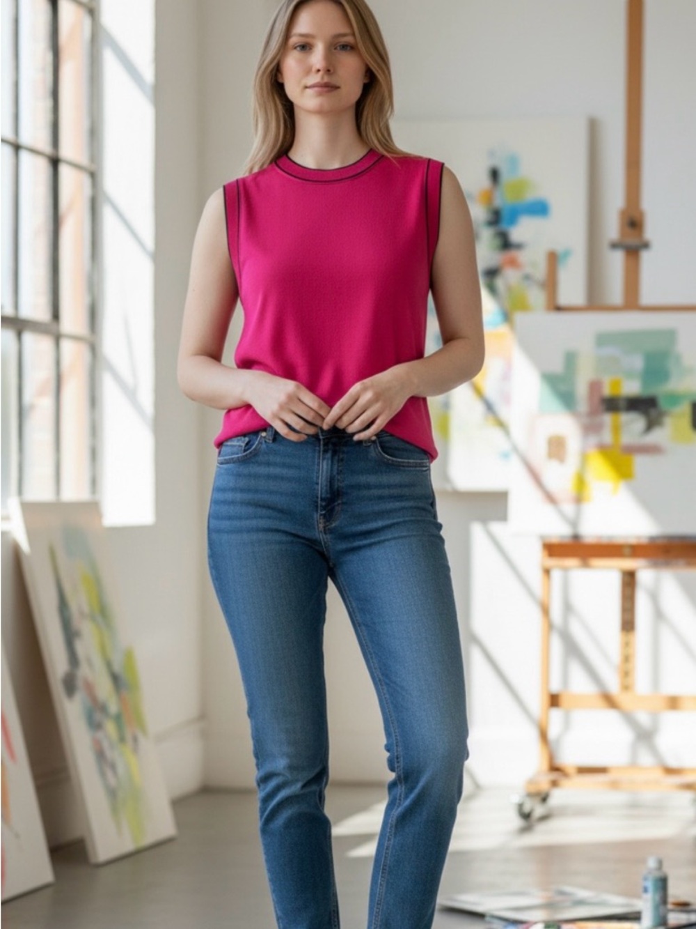 Jones New York Hot Pink Sleeveless Knit Top